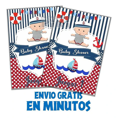 Kit Juegos Baby Shower Marinerito + Loteria + Regalo