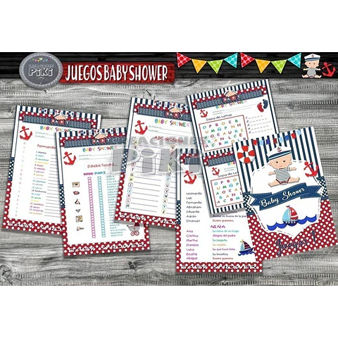 Kit Juegos Baby Shower Marinerito + Loteria + Regalo