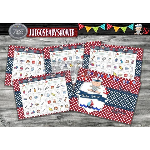 Kit Juegos Baby Shower Marinerito + Loteria + Regalo