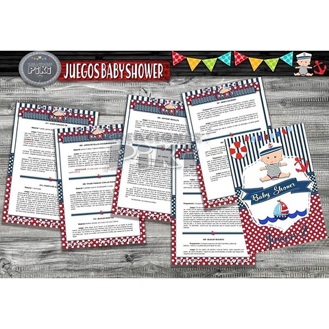 Kit Juegos Baby Shower Marinerito + Loteria + Regalo