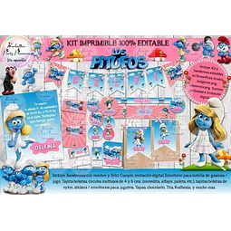 Kit Imprimible Candy Bar Los Pitufos Pitufina 100% Editable