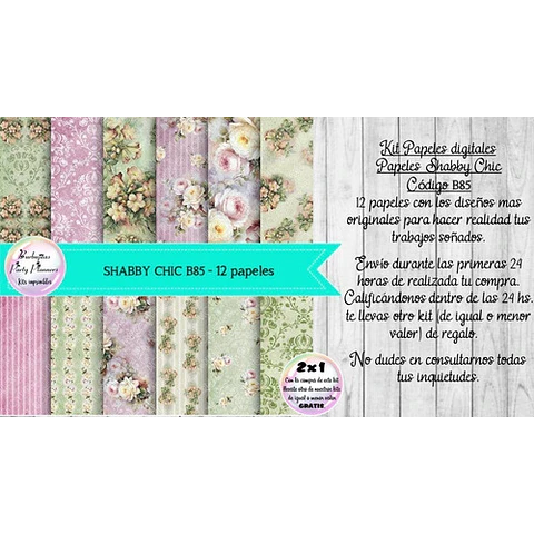 Papeles Digitales Shabby Chic Vintage Lila Y Verde B85