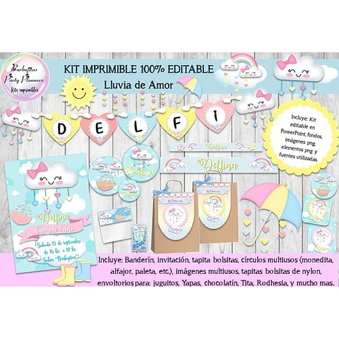 Kit Imprimible Candy Bar Lluvia De Amor Mod. 1 100% Editable