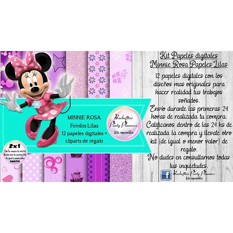 Papeles Fondos Digitales Lilas Minnie Rosa Kit Imprimible