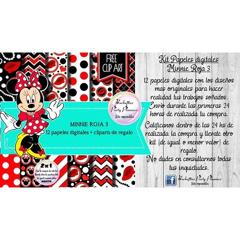 Papeles Fondos Digitales Minnie Roja 3 Kit Imprimible
