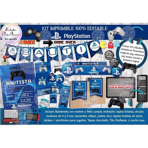 Kit Imprimible Candy Bar Ps Playstation Gamer 100% Editable