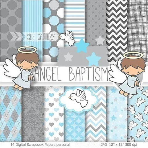 Kit Imprimible Bautismo 5 - 14 Fondos 13 Imágenes