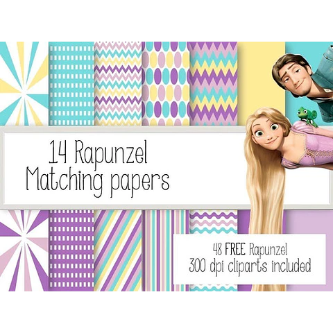 Kit Imprimible Rapunzel 48 Imágenes - 14 Fondos