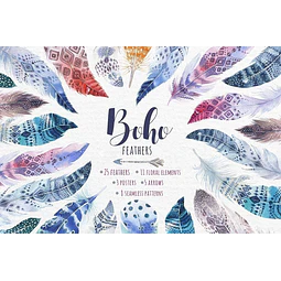 Cliparts Png Plumas Boho Acuarela Watercolor Pa4