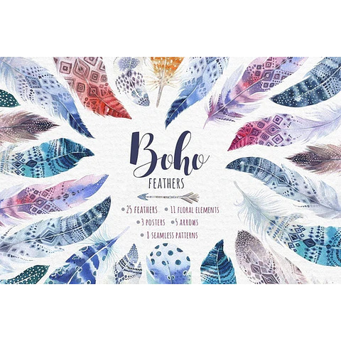 Cliparts Png Plumas Boho Acuarela Watercolor Pa4