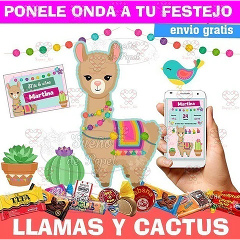 Kit Imprimible Llamas Y Cactus Mod 2 Llamita Editable