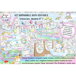 Kit Imprimible Candy Bar Unicornio Modelo 1 100% Editable