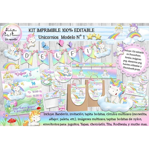 Kit Imprimible Candy Bar Unicornio Modelo 1 100% Editable