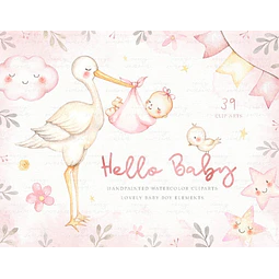 Cliparts Imagenes Png Cigüeña Y Bebe Niña Nena Acuarela Es8
