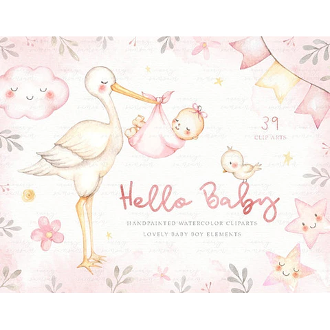 Cliparts Imagenes Png Cigüeña Y Bebe Niña Nena Acuarela Es8