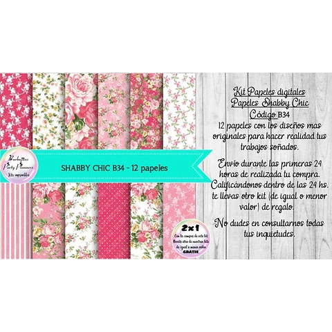 Papeles Digitales Shabby Chic Vintage Rosa Fucsia B34