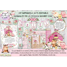 Kit Imprimible Animales De La Granja Shabby  100% Editable