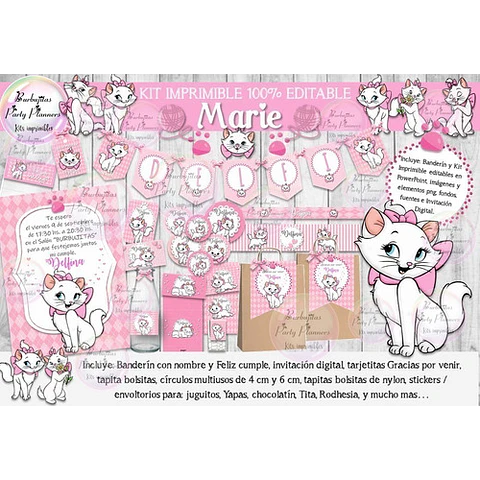Kit Imprimible Candy Bar Gata Gatita Marie 100% Editable