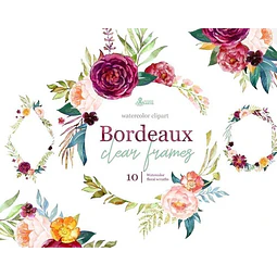 Cliparts Png Frames Florales Bordeau Acuarela Watercolor O6