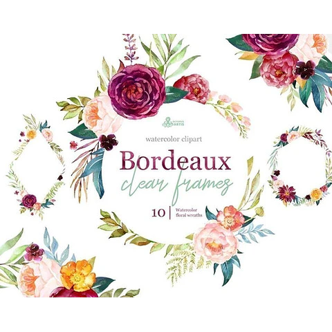 Cliparts Png Frames Florales Bordeau Acuarela Watercolor O6