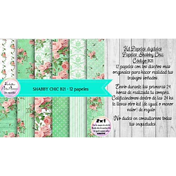 Papeles Digitales Shabby Chic Verde Aguamarino Y Rosa B21