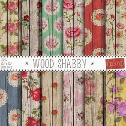 Kit Imprimible Wood Shabby 12 Fondos