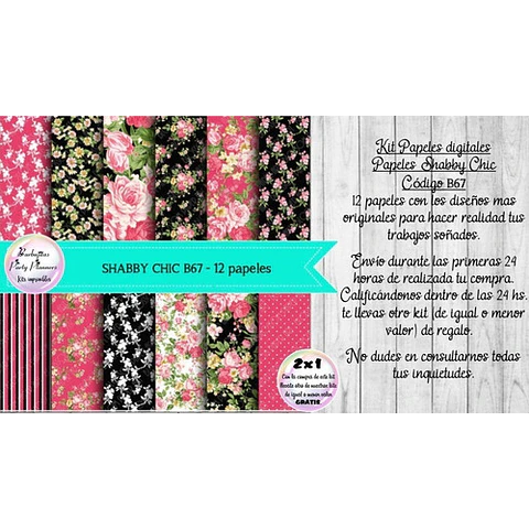 Papeles Digitales Shabby Chic Vintage Negro Y Rosa B67