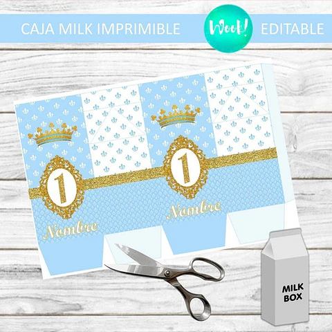 Caja Milk Box Imprimible Editable Corona Celeste 
