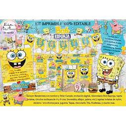 Kit Imprimible Candy Bar Bob Esponja 100% Editable
