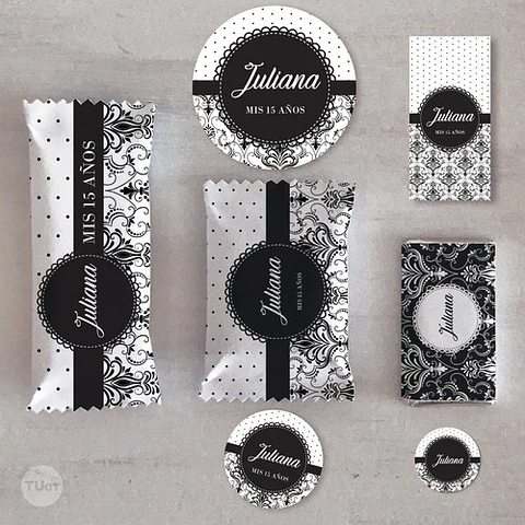 Kit Imprimible Textura Trama Blanco Negro Candy Bar Tukit