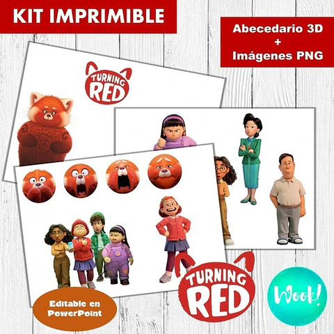 Kit Imprimible Letras 3d Editables Turning Red +  