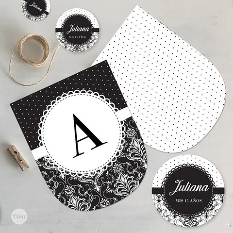 Kit Imprimible Textura Trama Blanco Negro Candy Bar Tukit