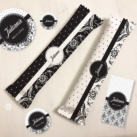 Kit Imprimible Textura Trama Blanco Negro Candy Bar Tukit
