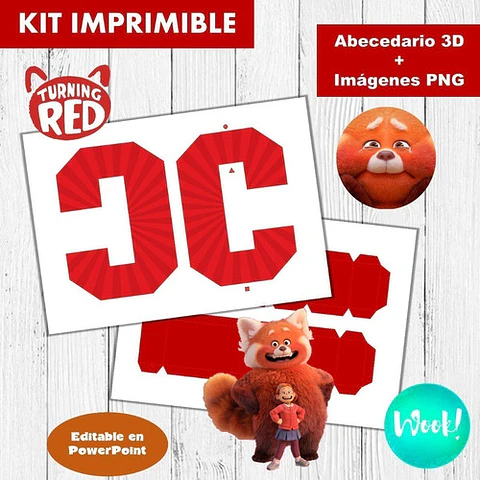 Kit Imprimible Letras 3d Editables Turning Red +  
