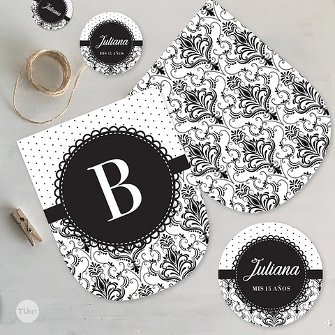 Kit Imprimible Textura Trama Blanco Negro Candy Bar Tukit
