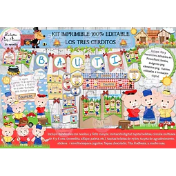 Kit Imprimible Candy Bar Los Tres Cerditos 100% Editable