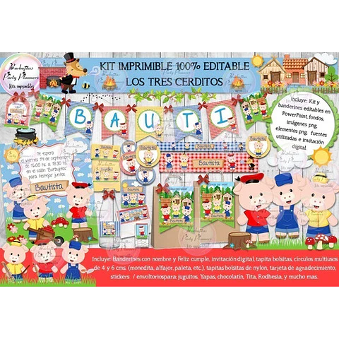 Kit Imprimible Candy Bar Los Tres Cerditos 100% Editable