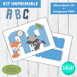 Kit Imprimible Letras 3d Animales Bosque Encantado Celeste
