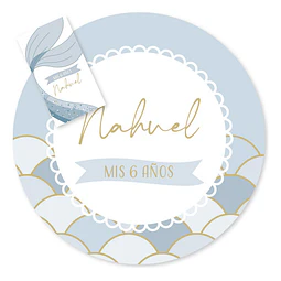 Kit Imprimible Sirenas Escamas Mermaid Celeste Azul Tukit