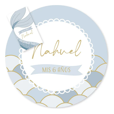 Kit Imprimible Sirenas Escamas Mermaid Celeste Azul Tukit