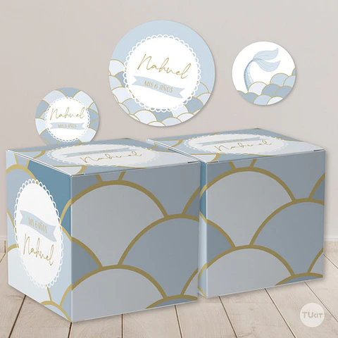 Kit Imprimible Sirenas Escamas Mermaid Celeste Azul Tukit