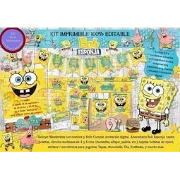 Kit Imprimible Bob Esponja Cumpleaños, Fiesta Candy Bar