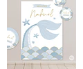 Kit Imprimible Sirenas Escamas Mermaid Celeste Azul Tukit