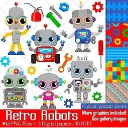 Kit Imprimible Robots - 46 Imagenes 5 Fondos