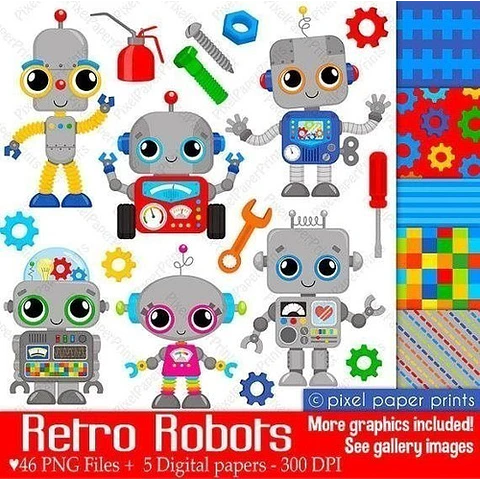 Kit Imprimible Robots - 46 Imagenes 5 Fondos