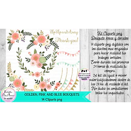 Clipart Png Bouquet Flores Rosas Doradas  Kit Imprimible