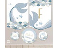 Kit Imprimible Sirenas Escamas Mermaid Celeste Azul Tukit