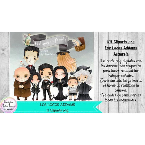 Cliparts Los Locos Addams Acuarela Kit Imprimibles