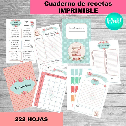 Kit Imprimible Cuaderno De Recetas Editable +  