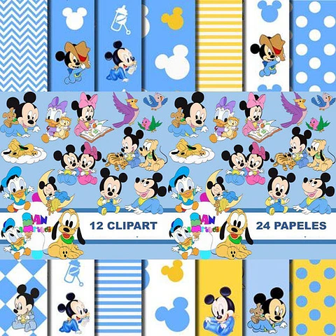 Kit Mickey Bebé Clipart Png Y Papeles Digitales